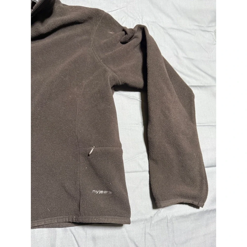 NY Jeans Fleece Jacket Womens Small Brown Good Full Zip Mock Neck Pockets